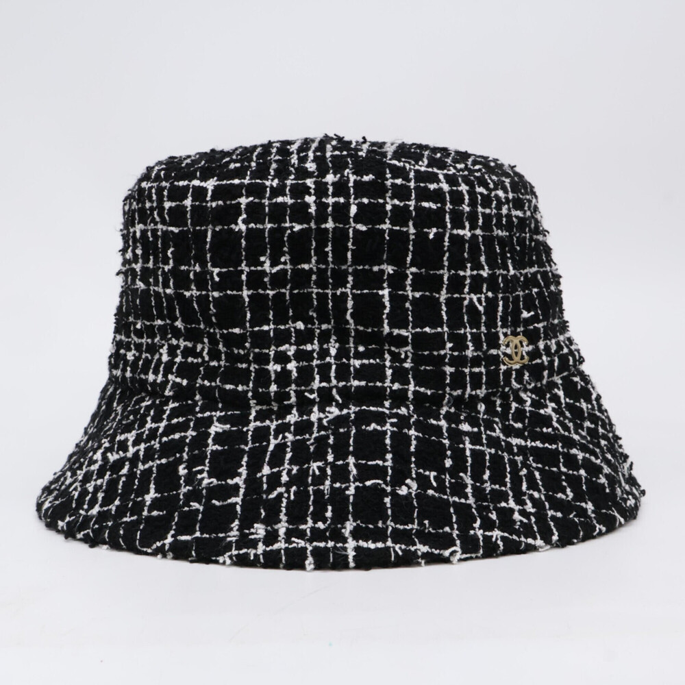 CHANEL Coco Mark Tweed Bucket Hat, Size S, Black, Women's - Picture 2 of 9
